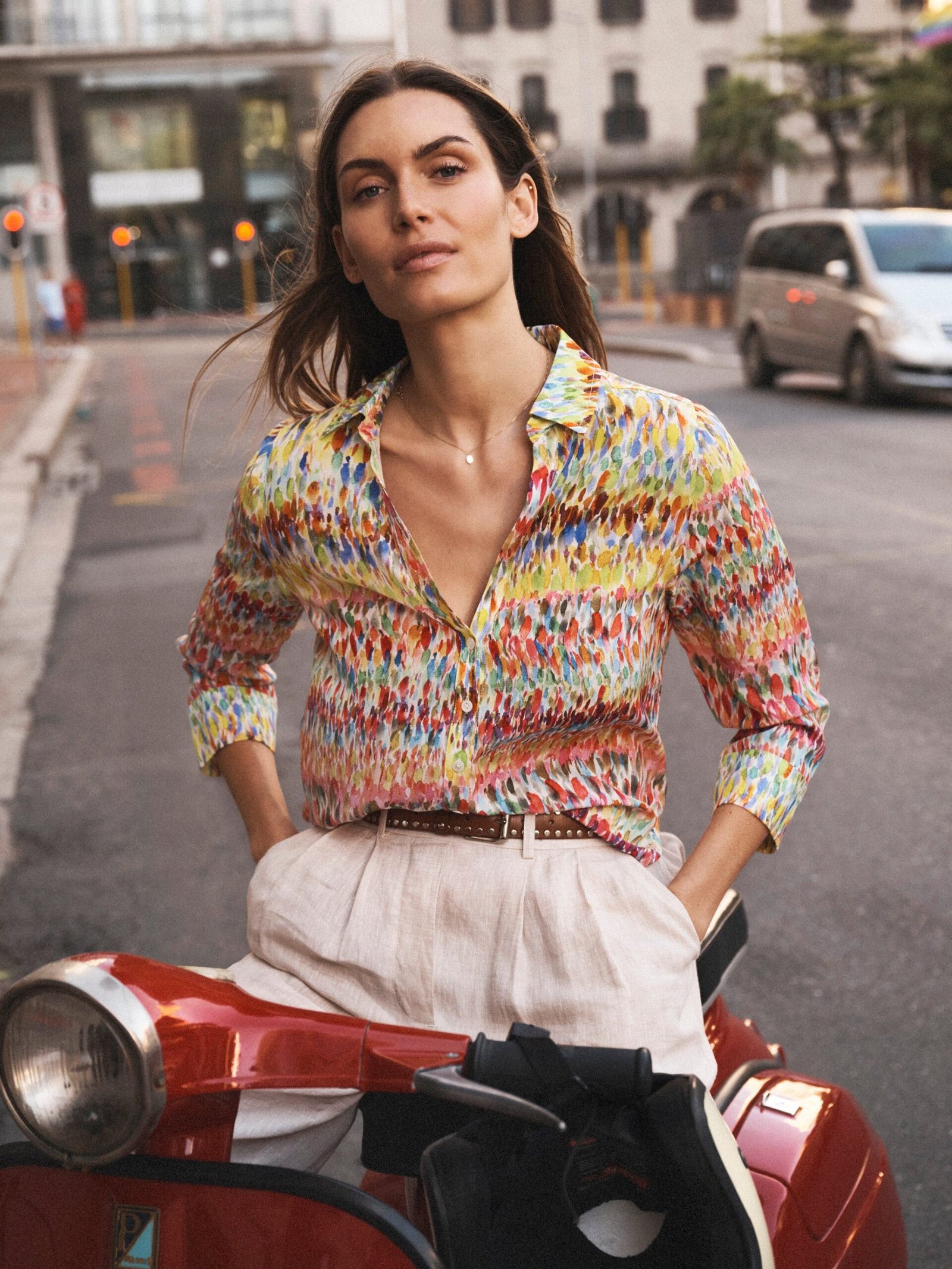 Opal silk watercolour splash print shirt - Image 3
