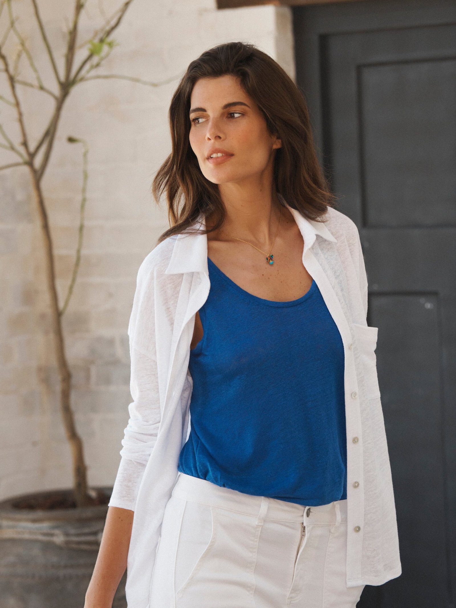 Pammy linen jersey vest - Cobalt - Image 8