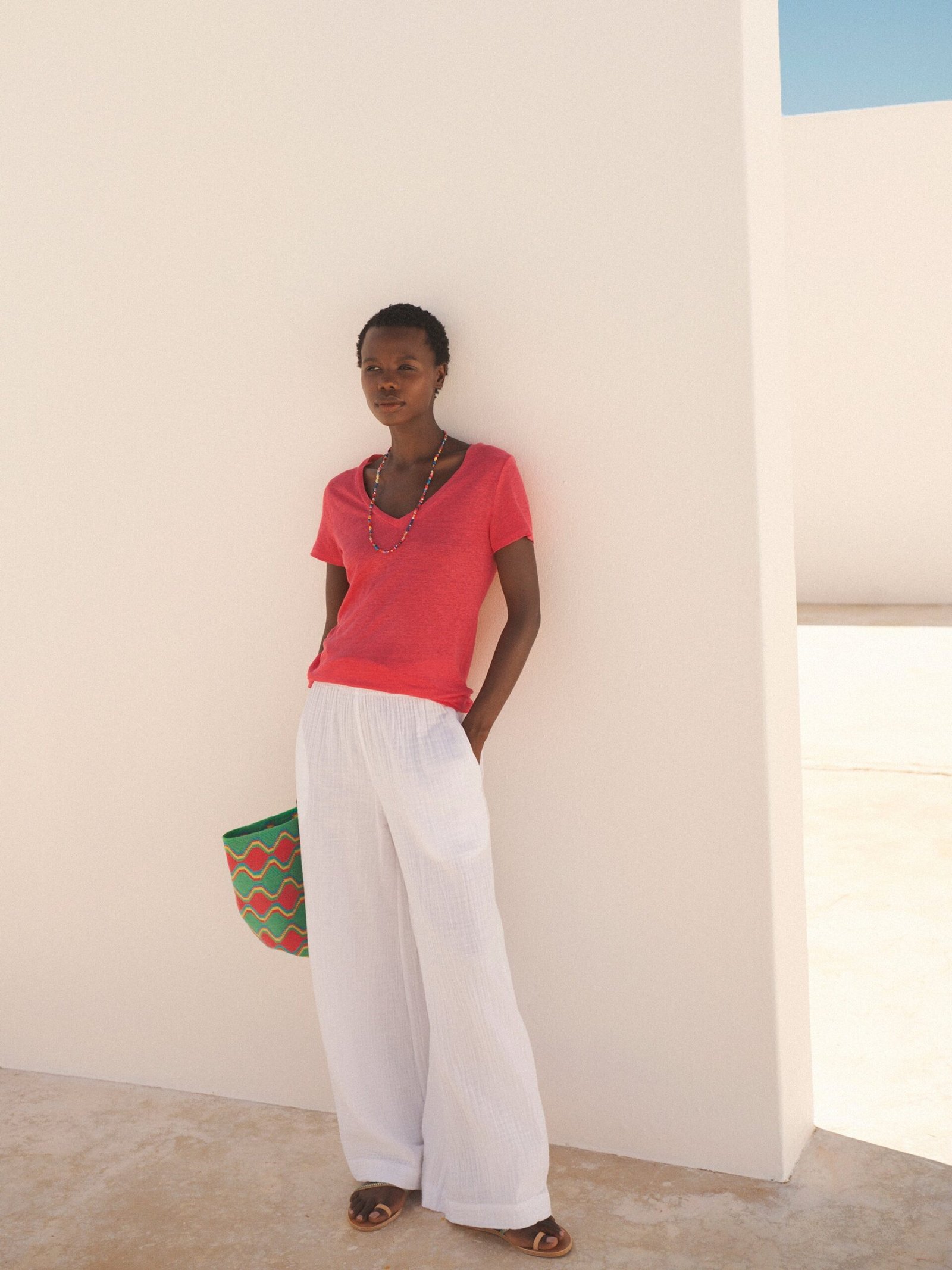 Charlie linen V-neck t-shirt - Geranium - Image 2