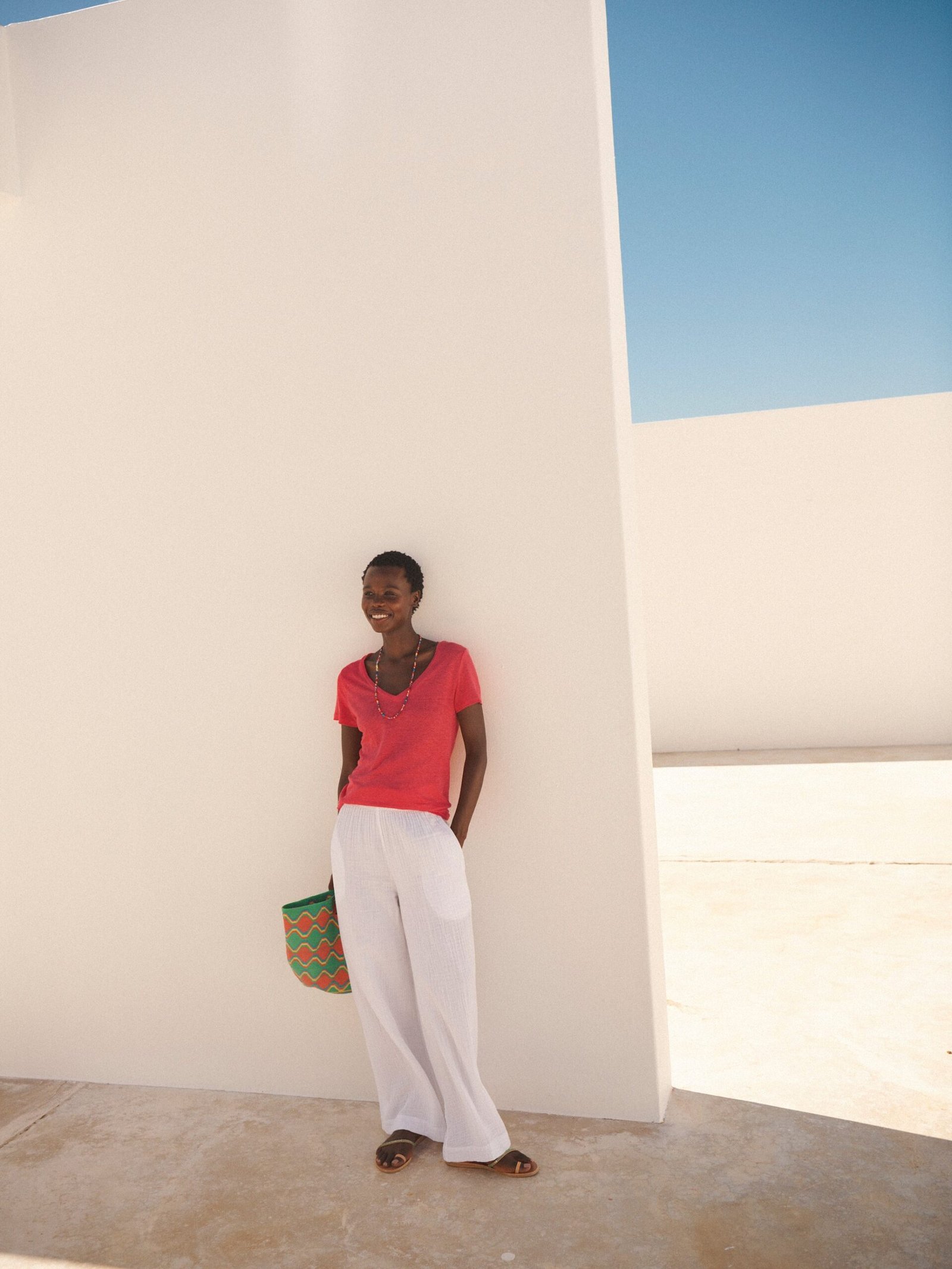 Charlie linen V-neck t-shirt - Geranium - Image 3