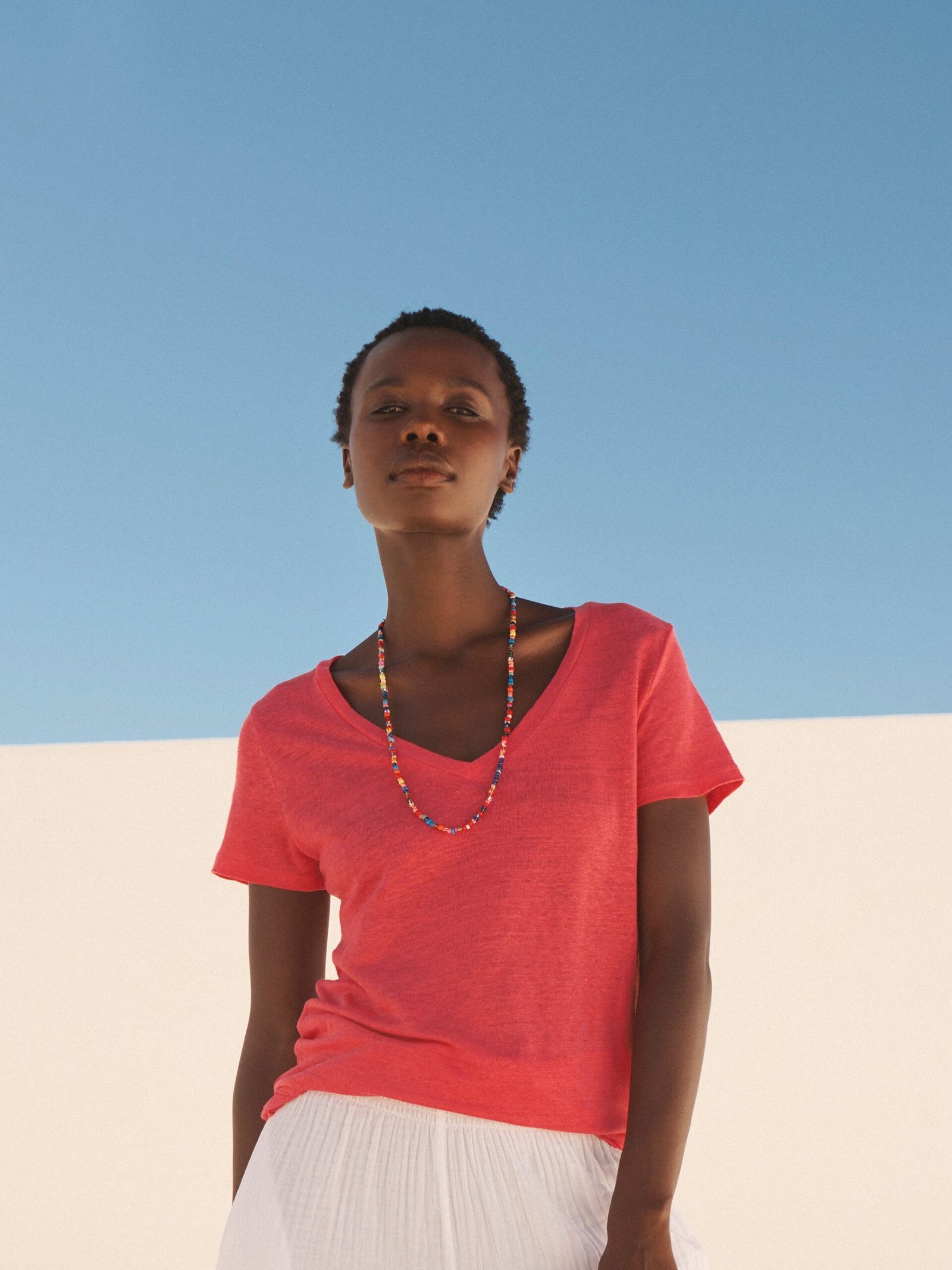 Charlie linen V-neck t-shirt - Geranium - Image 4