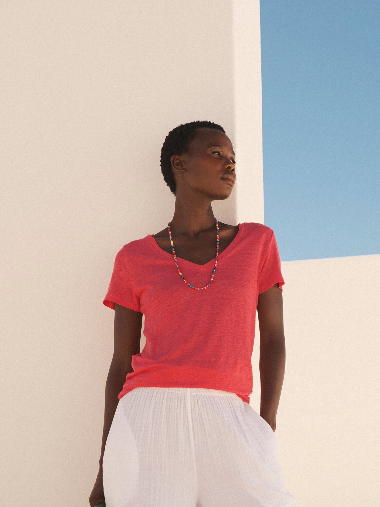 Charlie linen V-neck t-shirt - Geranium - Image 5