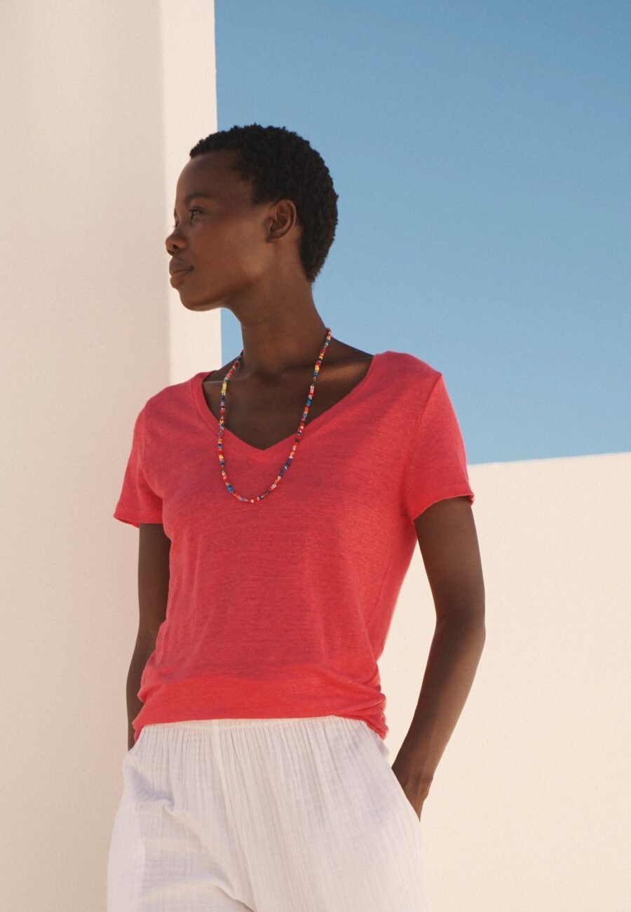 Charlie linen V-neck t-shirt - Geranium