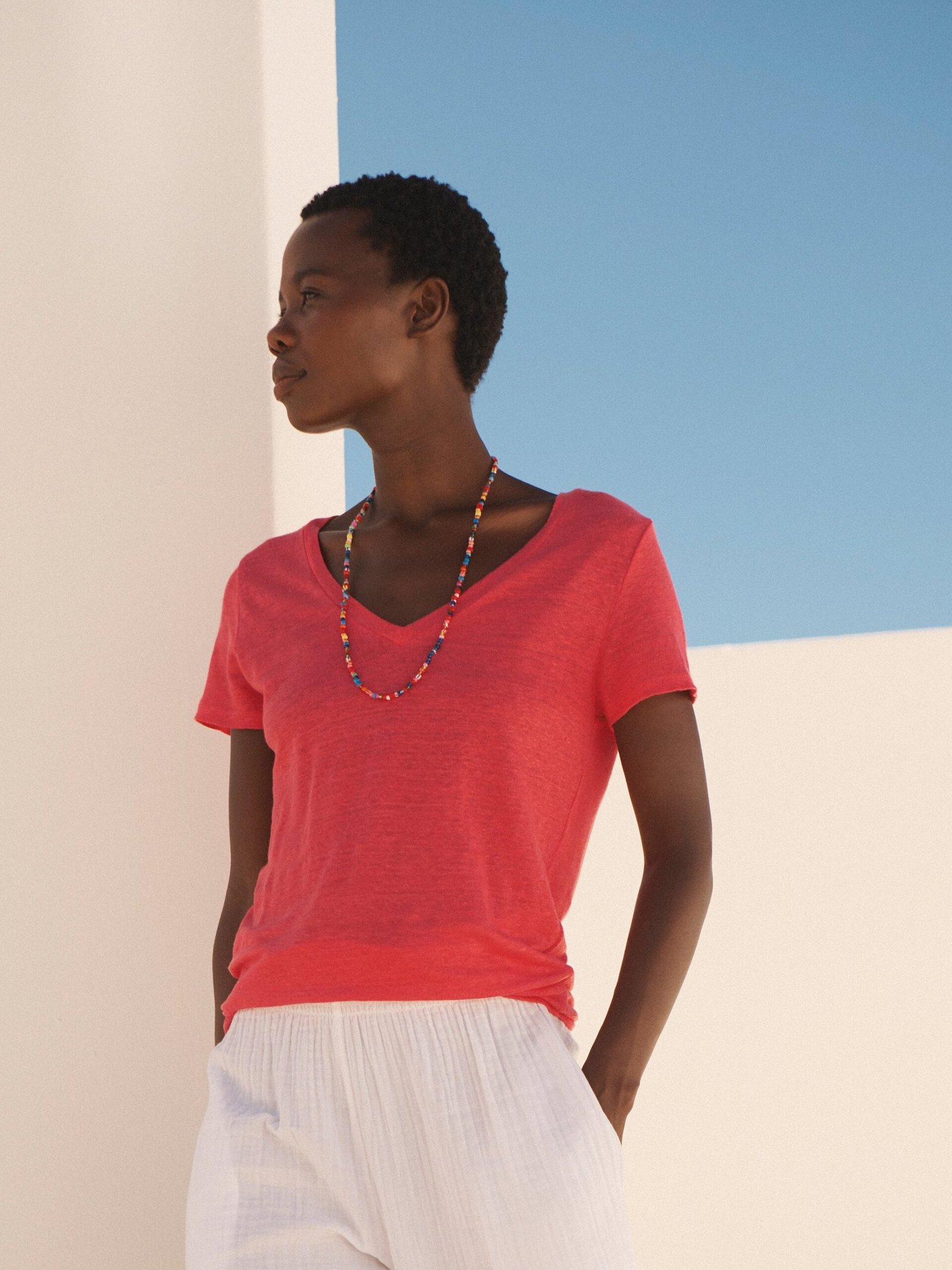 Charlie linen V-neck t-shirt - Geranium