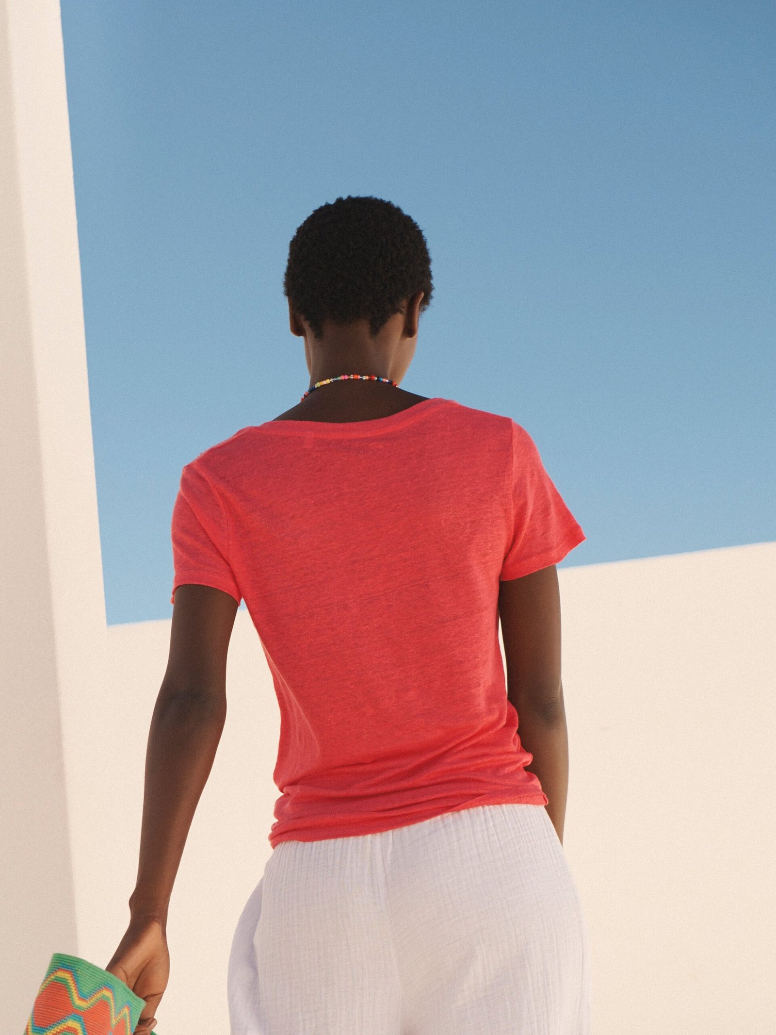 Charlie linen V-neck t-shirt - Geranium - Image 6