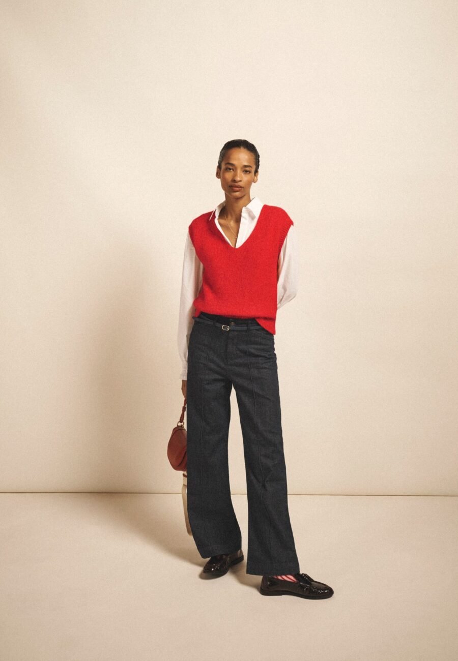 Pasha cotton wide leg pintuck jean - Rinse Wash