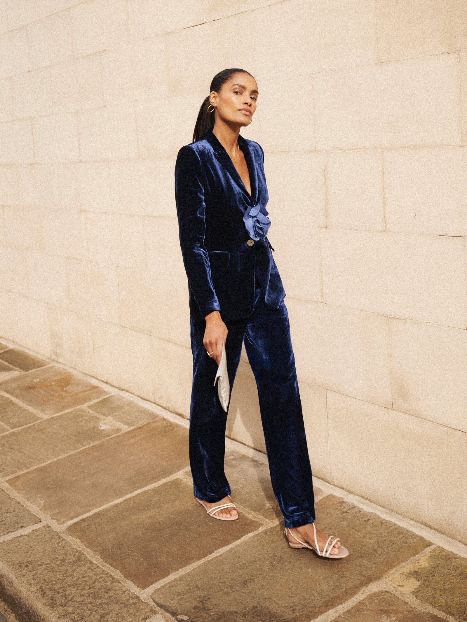 Thea silk blend velvet trouser - Midnight - Image 2