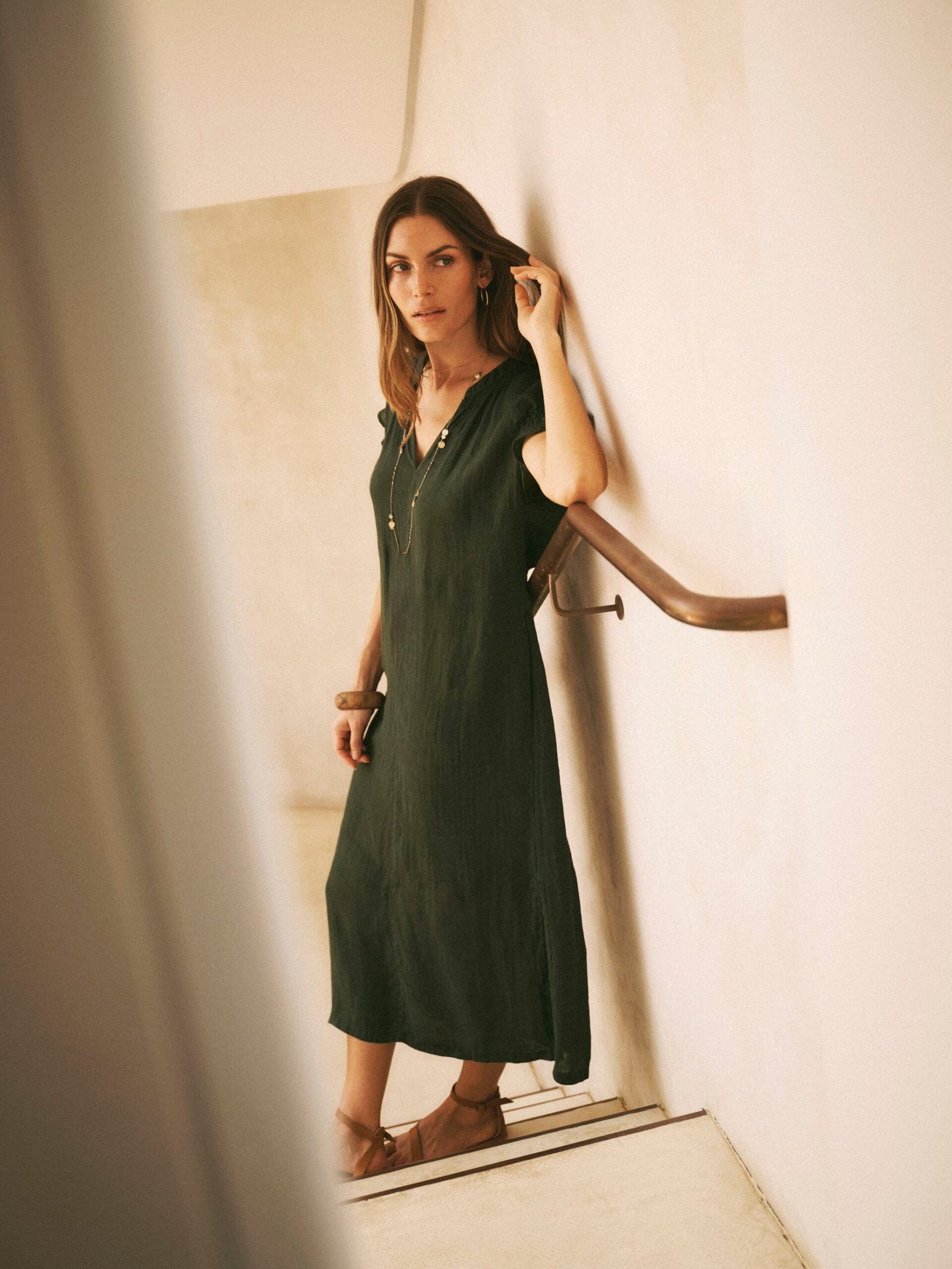 Sasha gauze linen dress - Khaki - Image 4