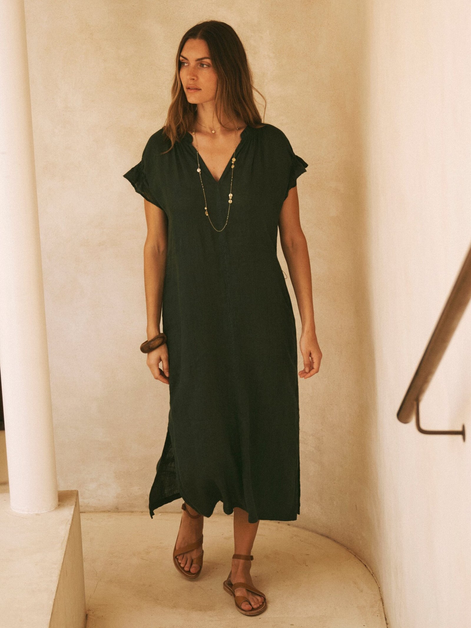 Sasha gauze linen dress - Khaki - Image 6