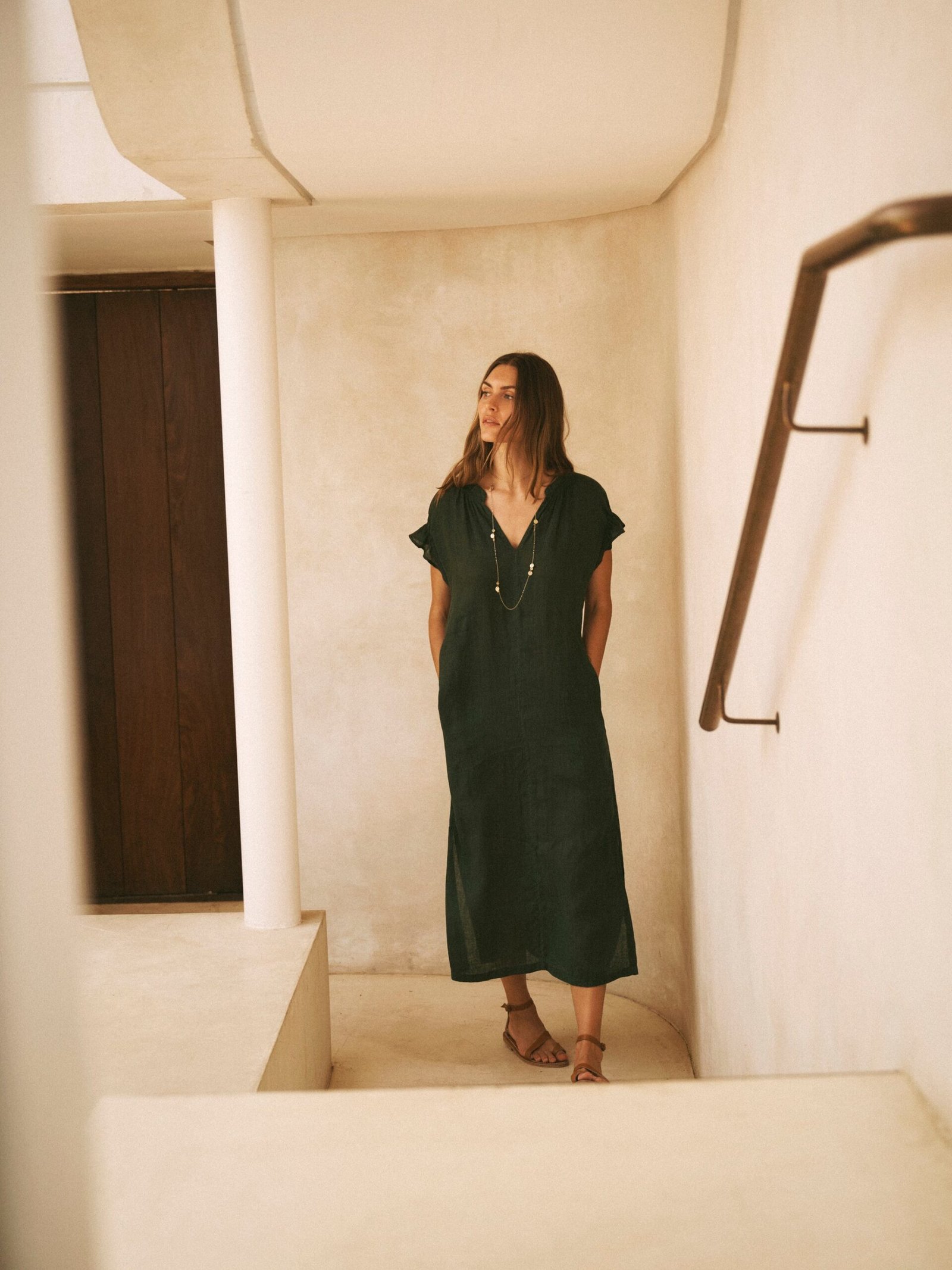 Sasha gauze linen dress - Khaki - Image 7