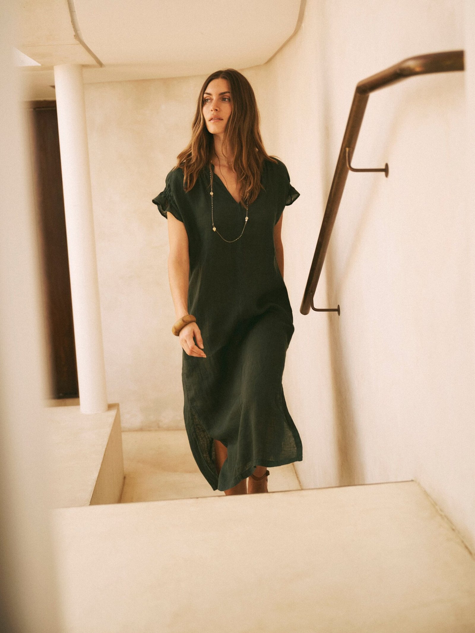 Sasha gauze linen dress - Khaki - Image 8