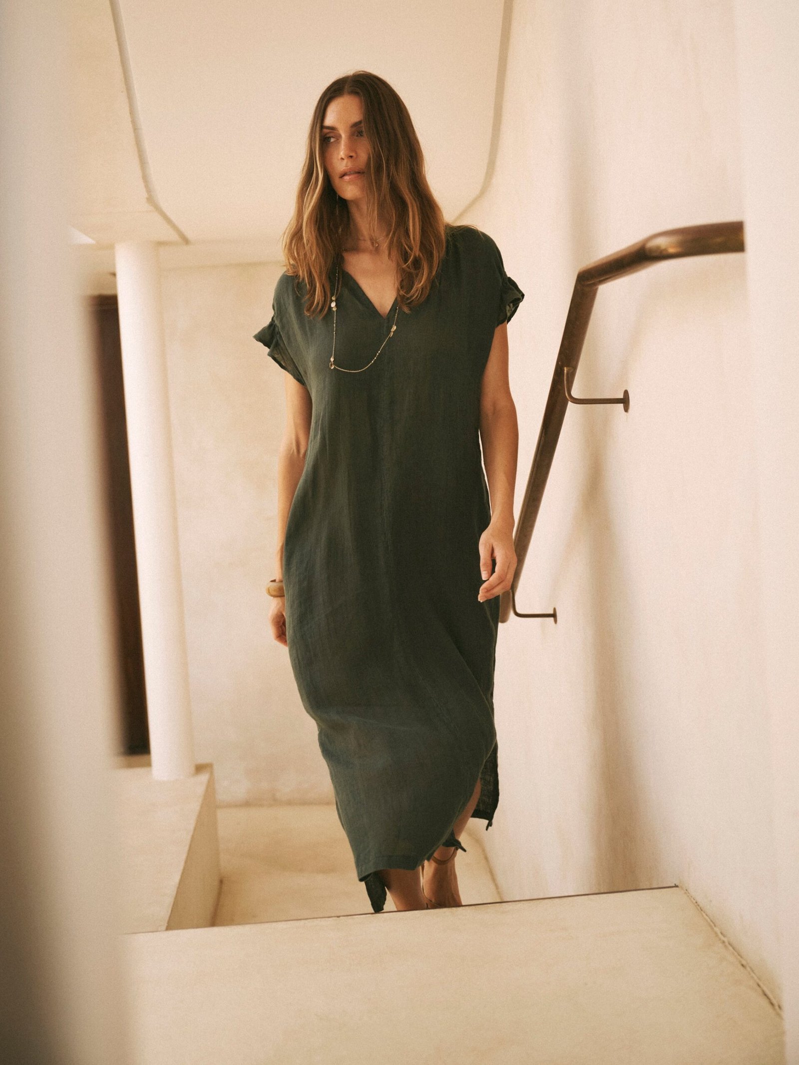 Sasha gauze linen dress - Khaki - Image 9
