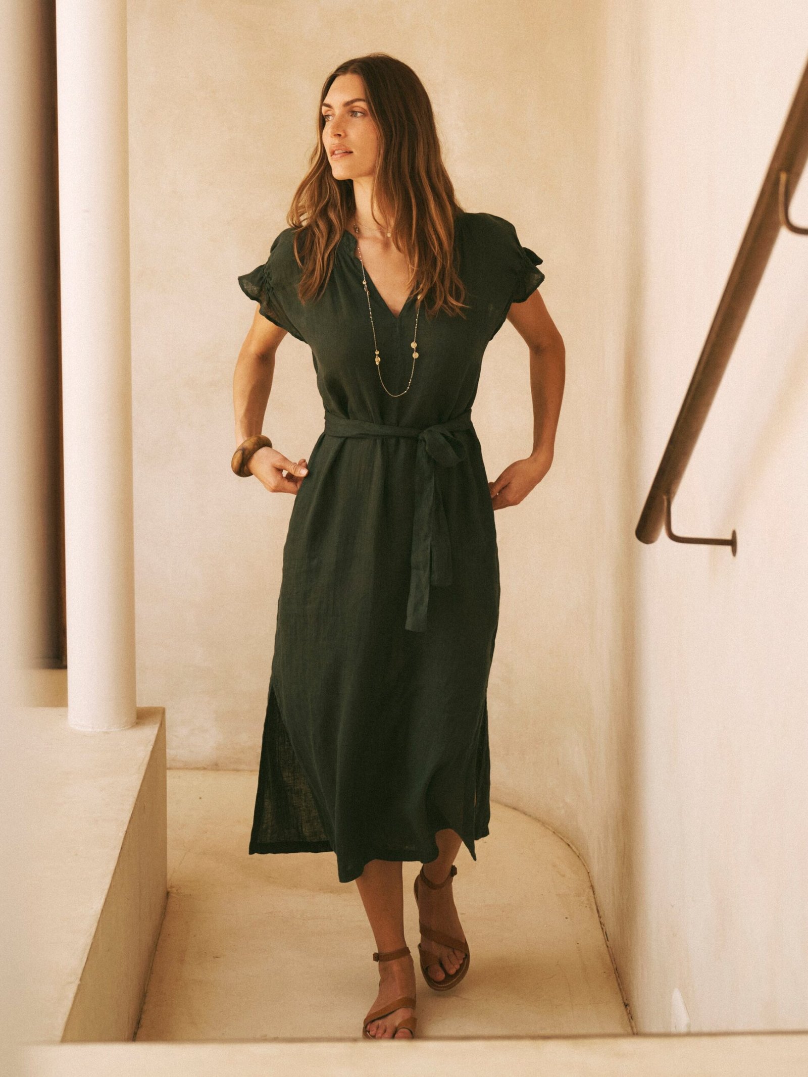 Sasha gauze linen dress - Khaki - Image 10