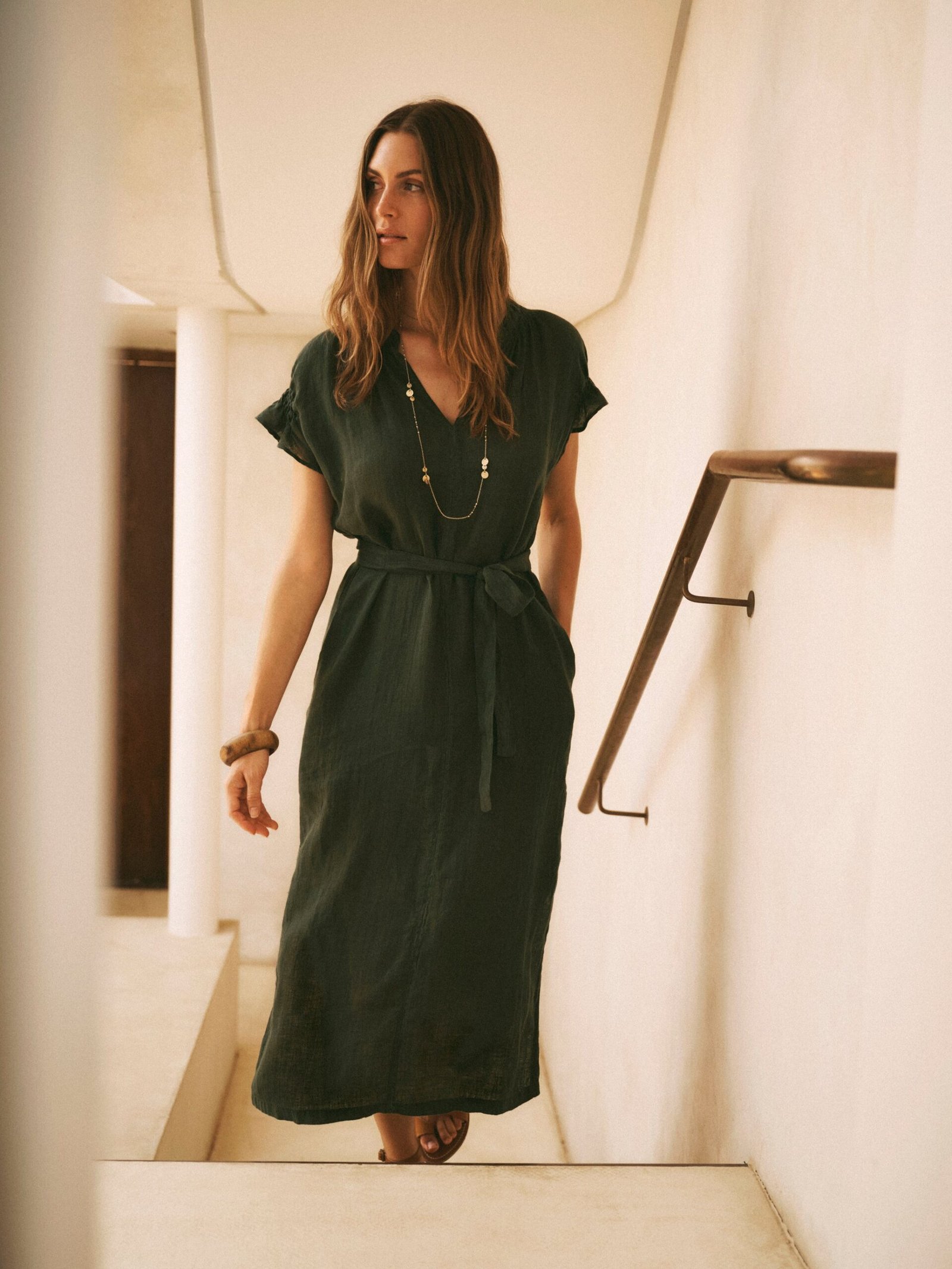 Sasha gauze linen dress - Khaki - Image 11