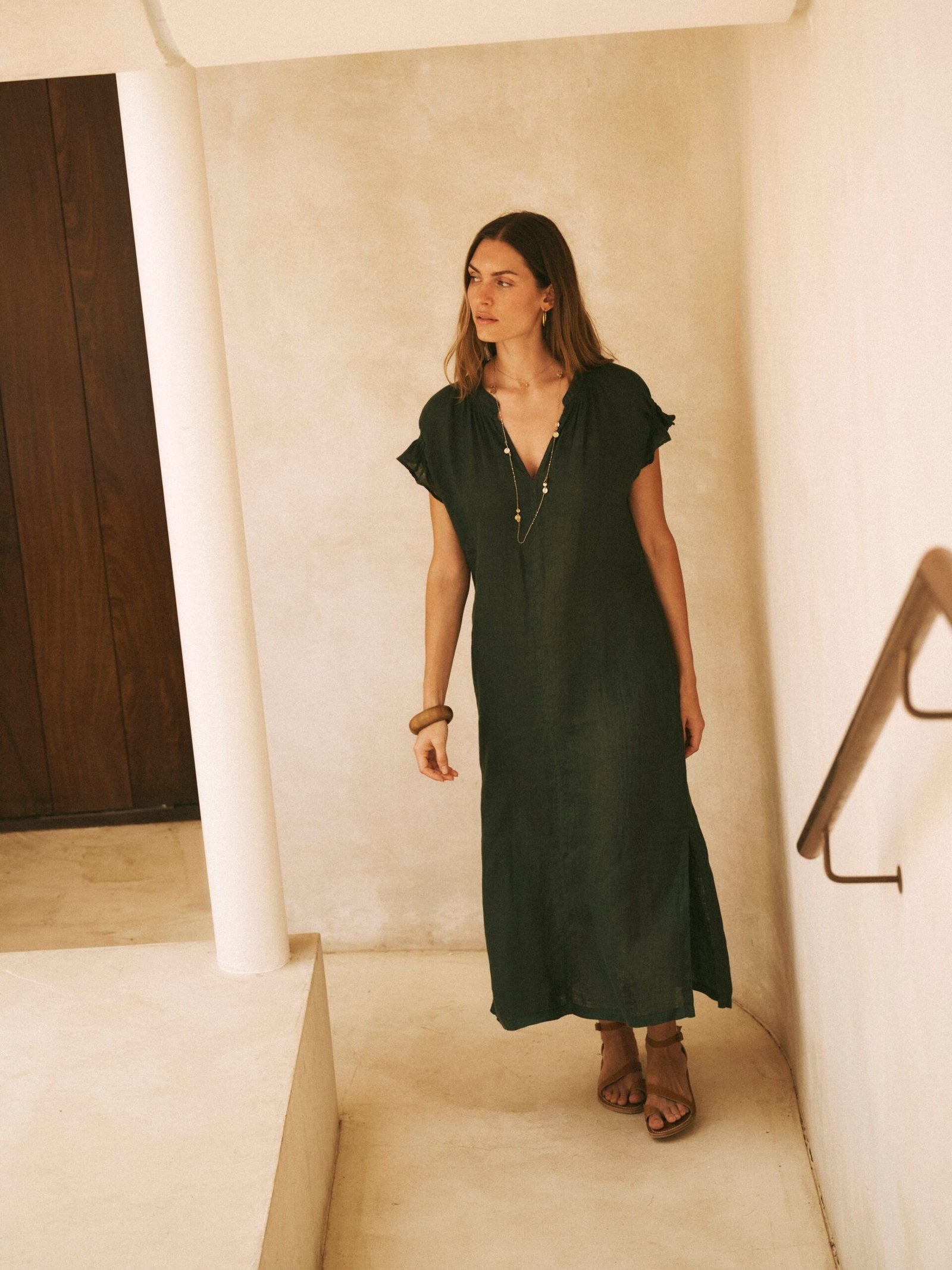 Sasha gauze linen dress - Khaki - Image 3