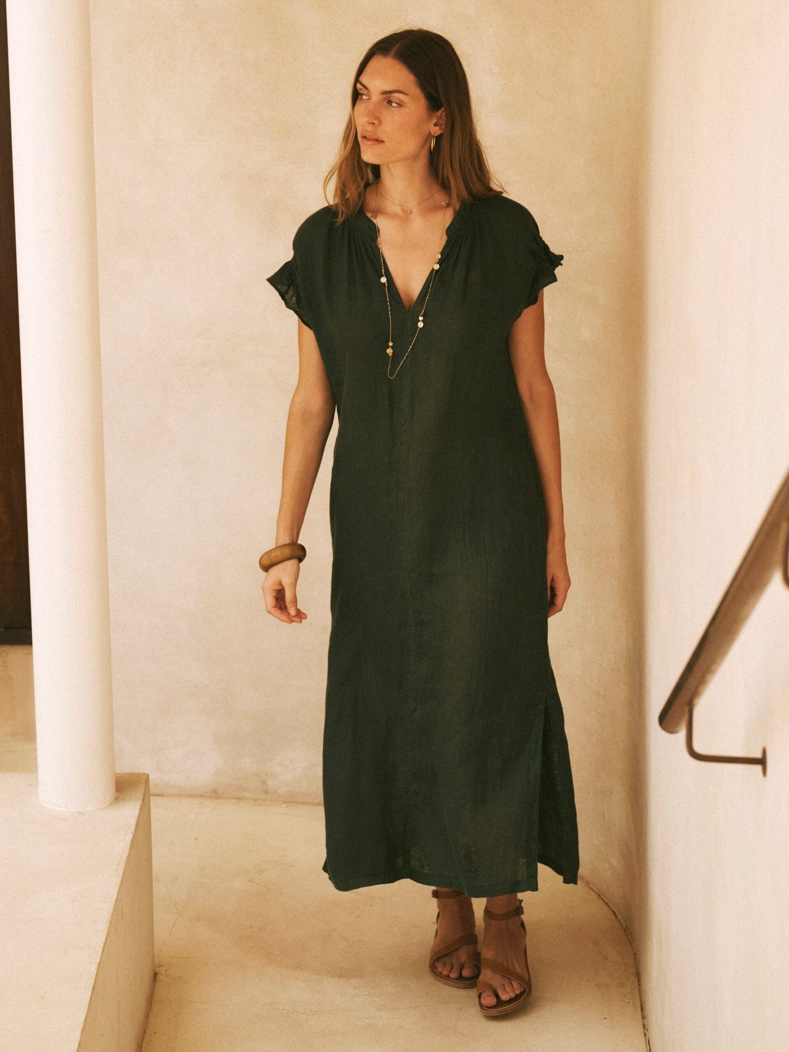 Sasha gauze linen dress - Khaki - Image 2