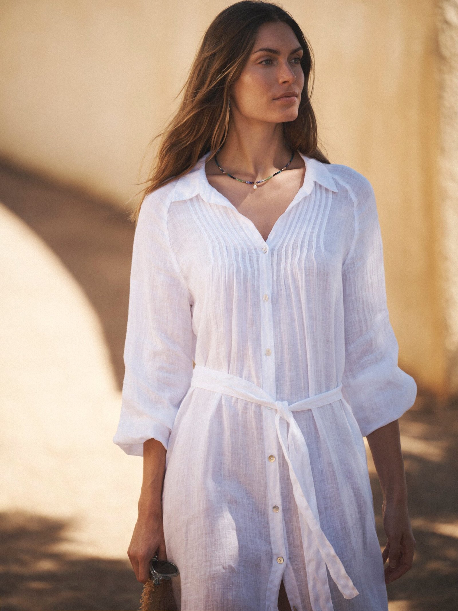Scarlett gauze linen pleat front maxi dress - White - Image 7