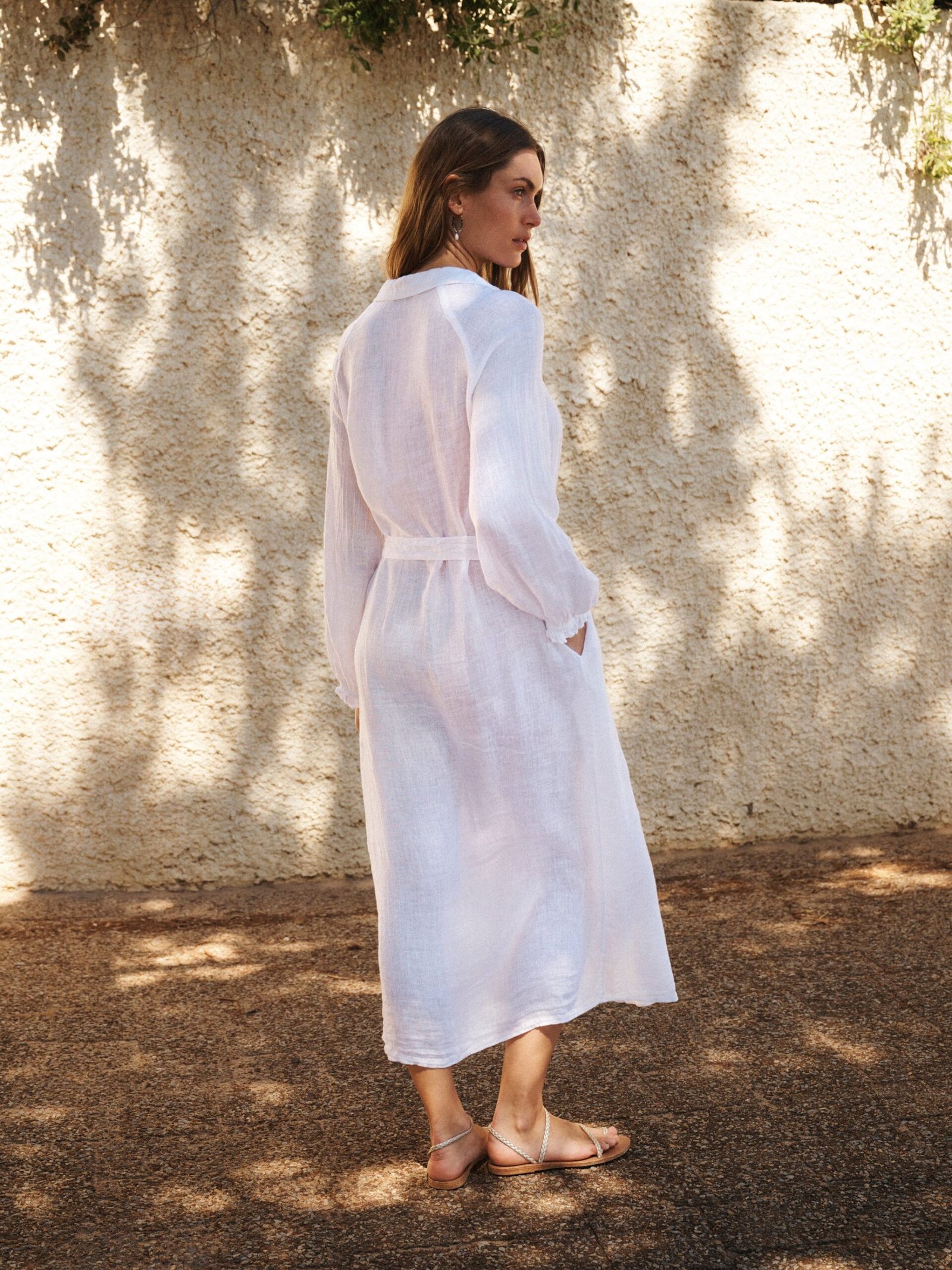 Scarlett gauze linen pleat front maxi dress - White - Image 5
