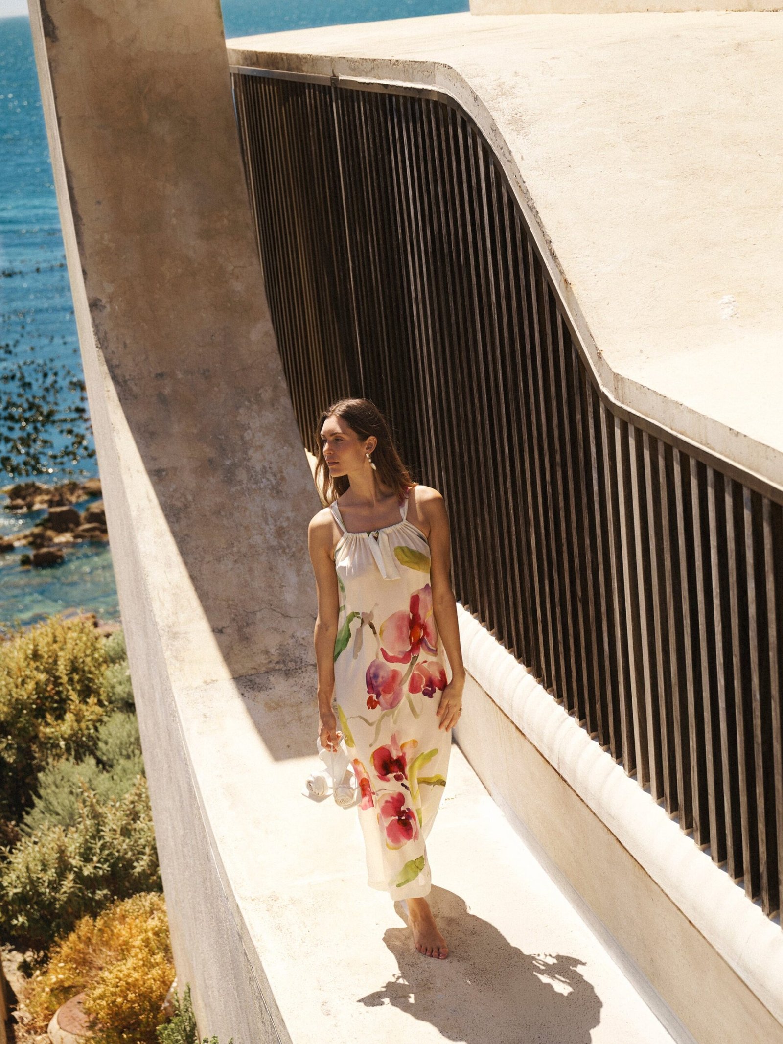 Sheena silk orchid print maxi dress - Oyster - Image 7