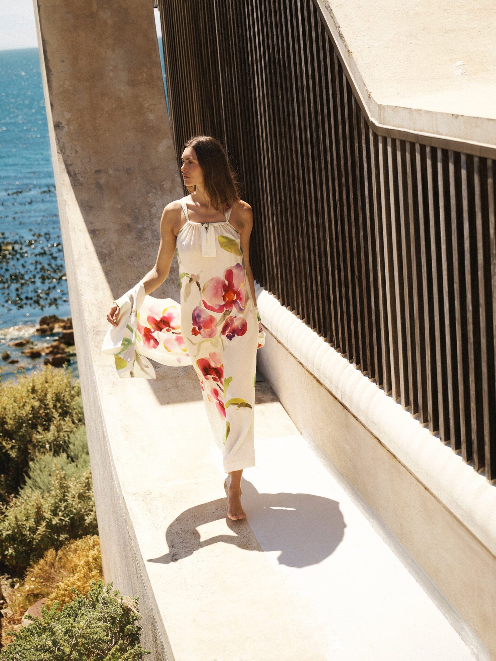 Sheena silk orchid print maxi dress - Oyster - Image 2