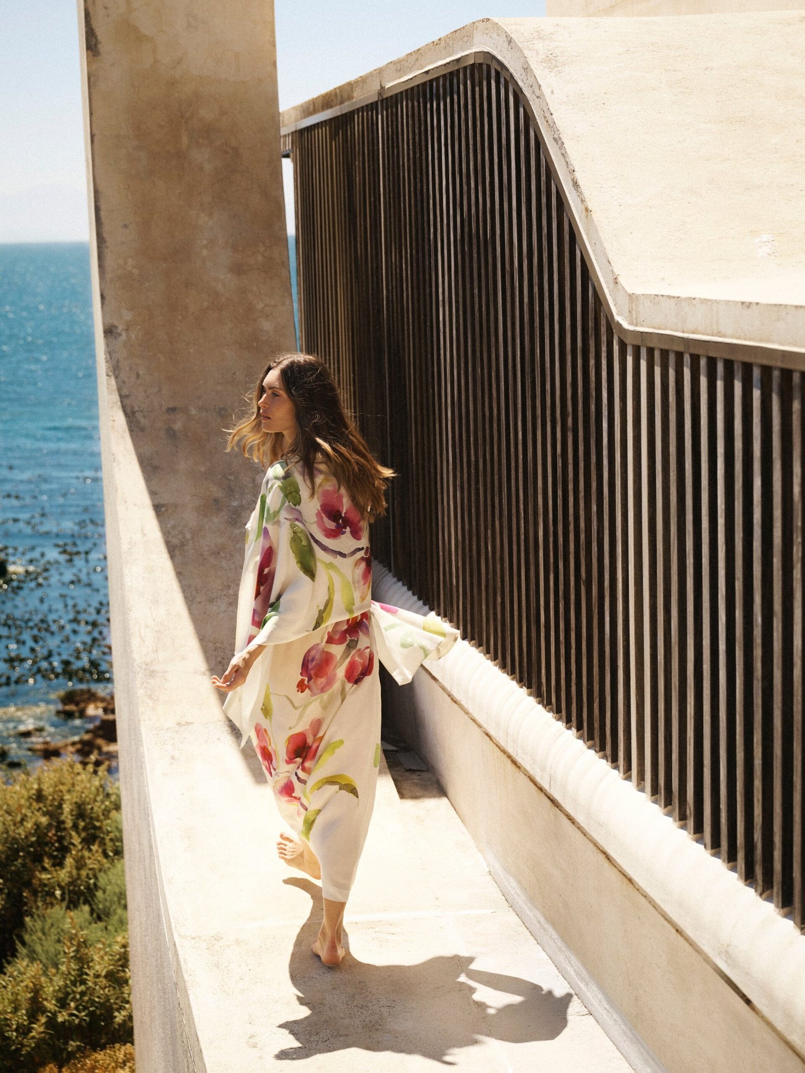 Sheena silk orchid print maxi dress - Oyster - Image 4