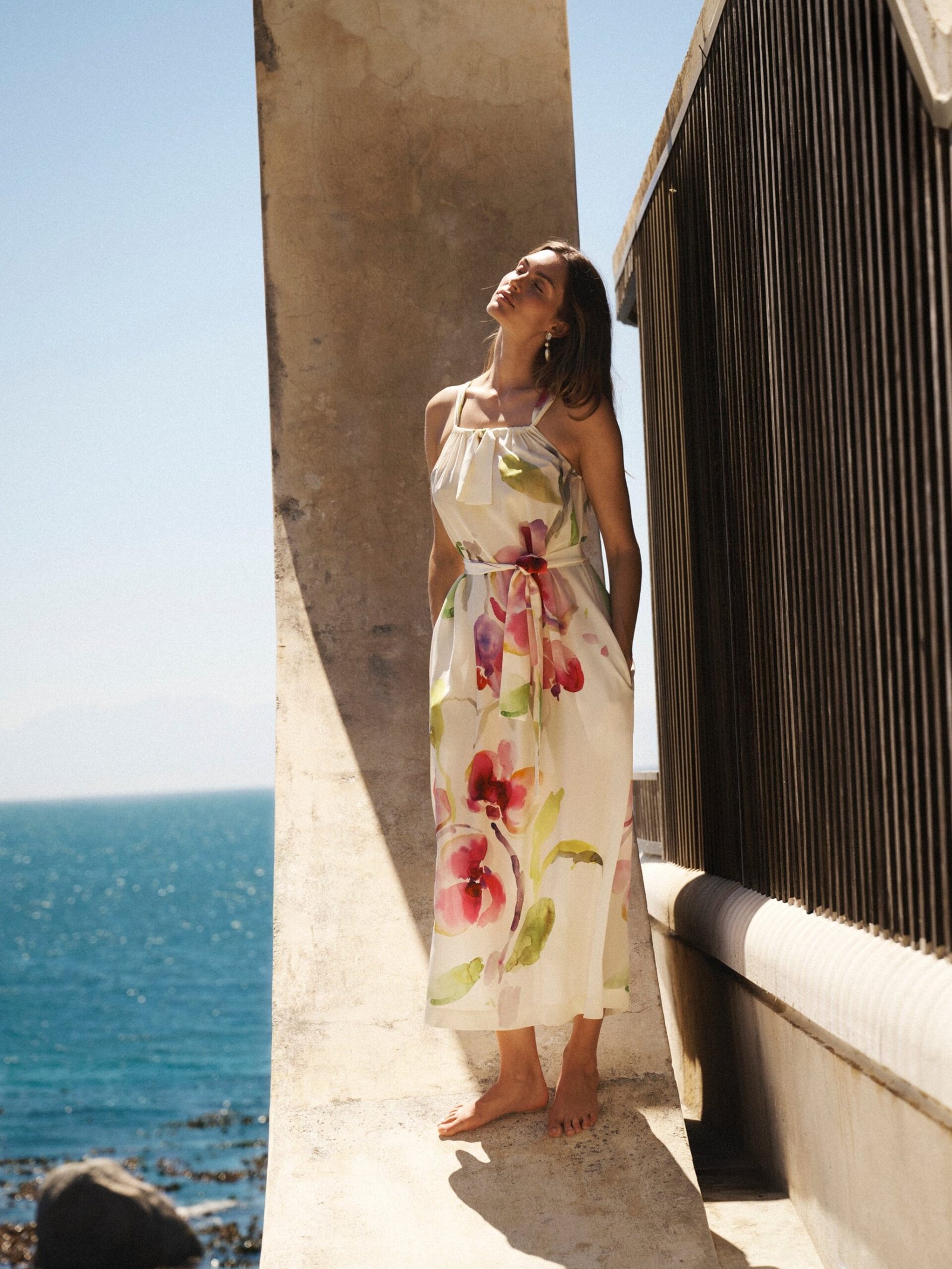 Sheena silk orchid print maxi dress - Oyster - Image 3