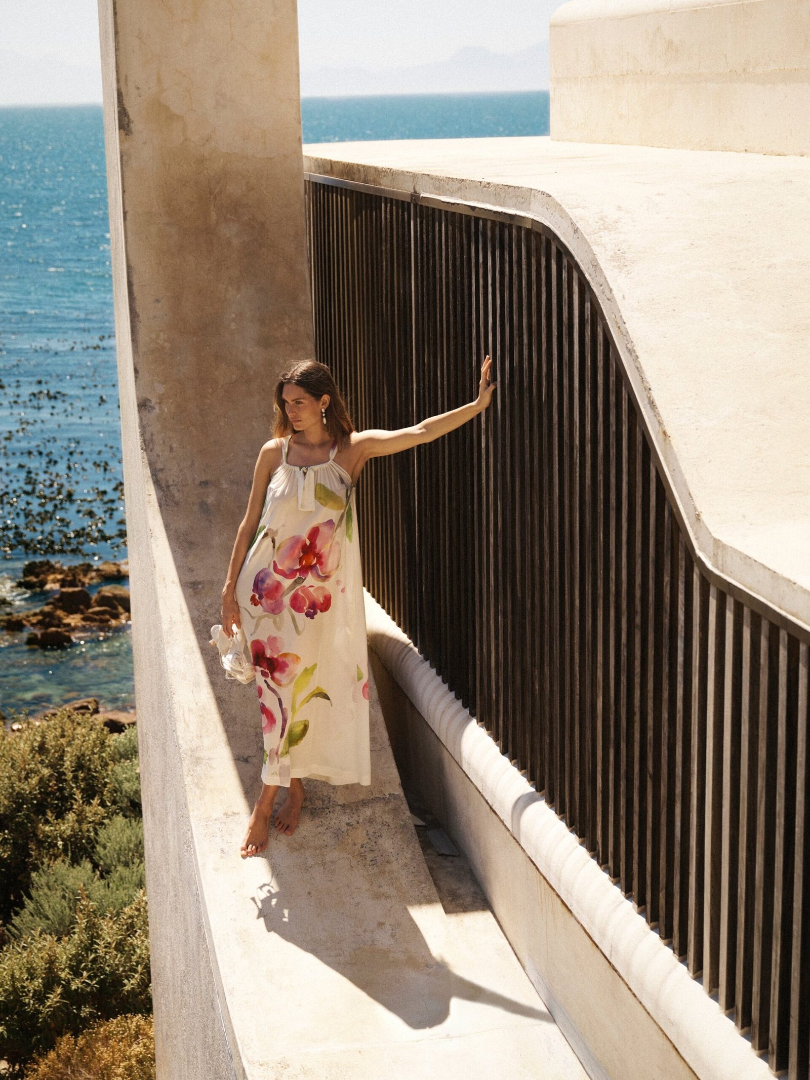 Sheena silk orchid print maxi dress - Oyster - Image 6