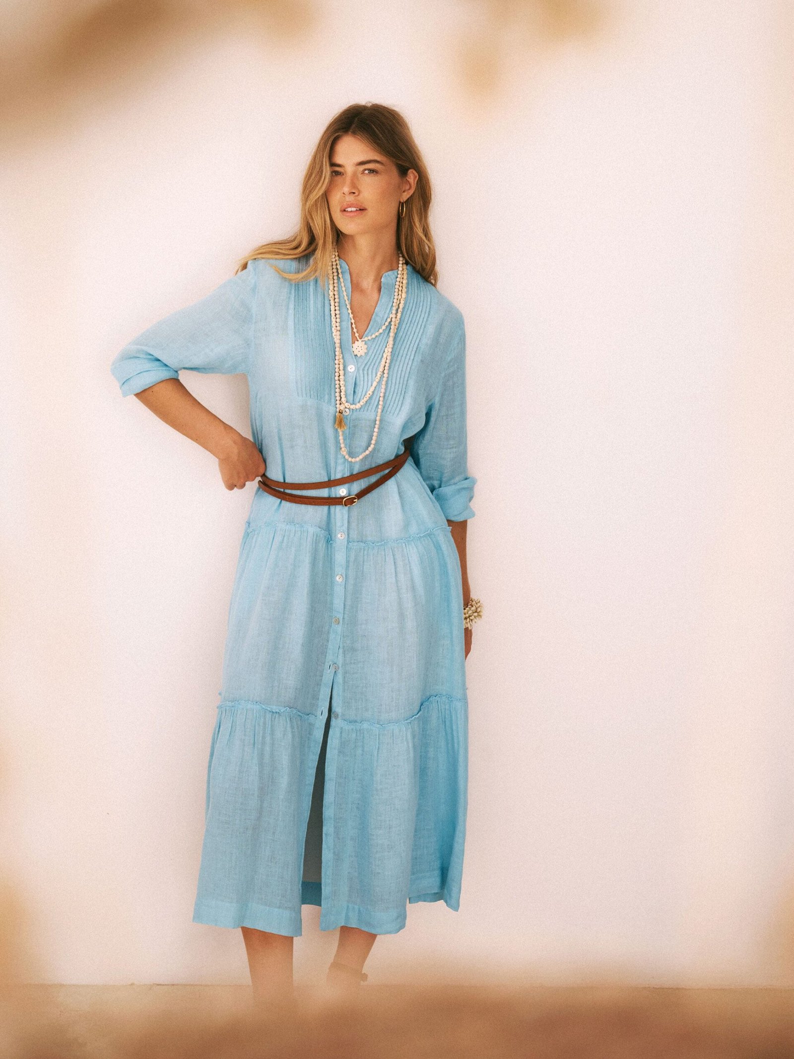 Braga gauze linen dress - Aquamarine - Image 2