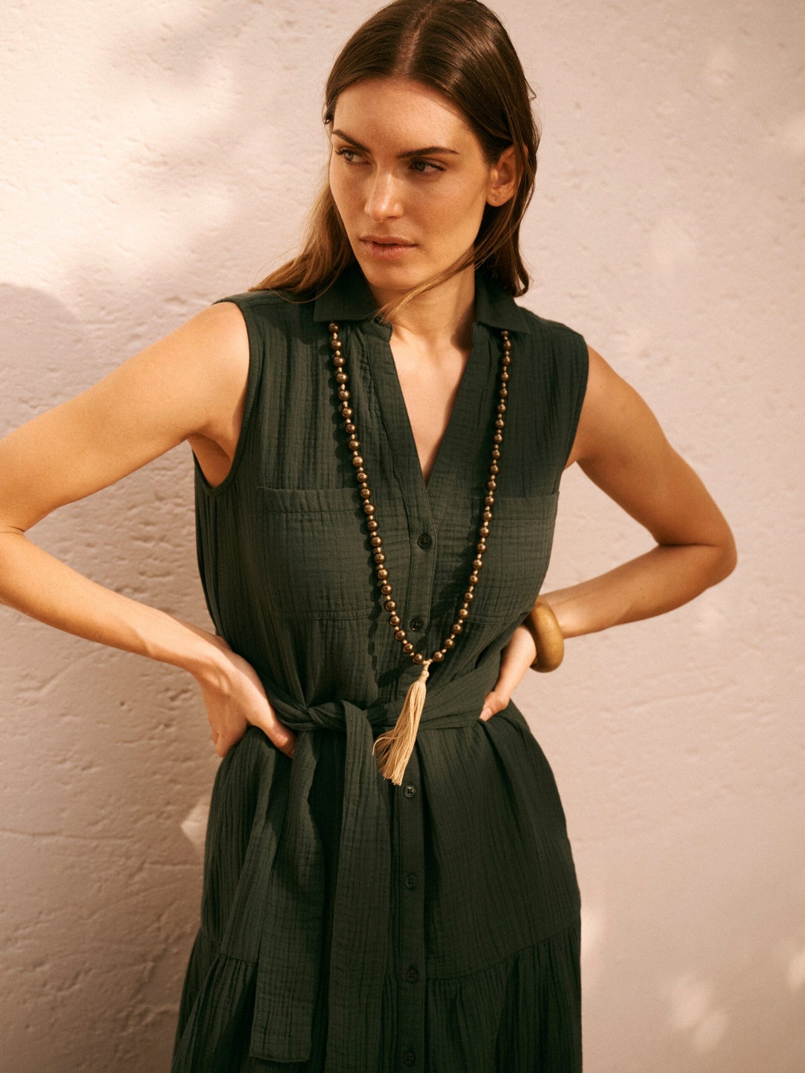 Sunni Cotton Double Cloth Dress - Khaki