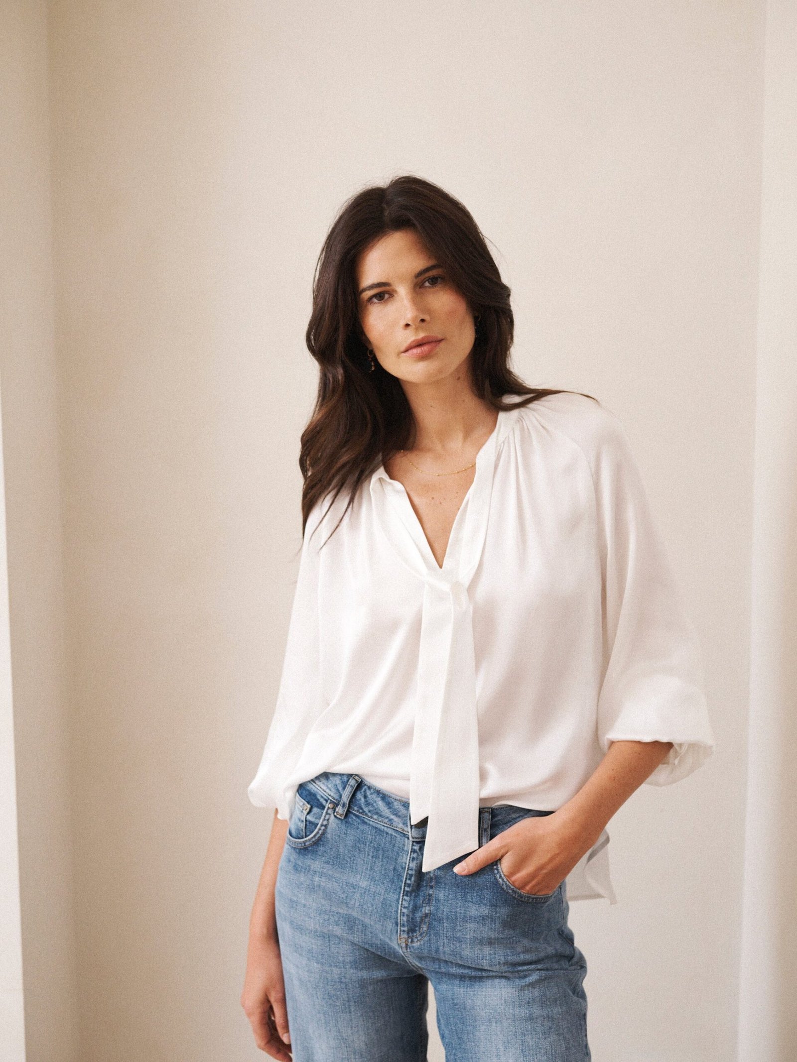 Teagan silk satin shirt - Ivory - Image 3