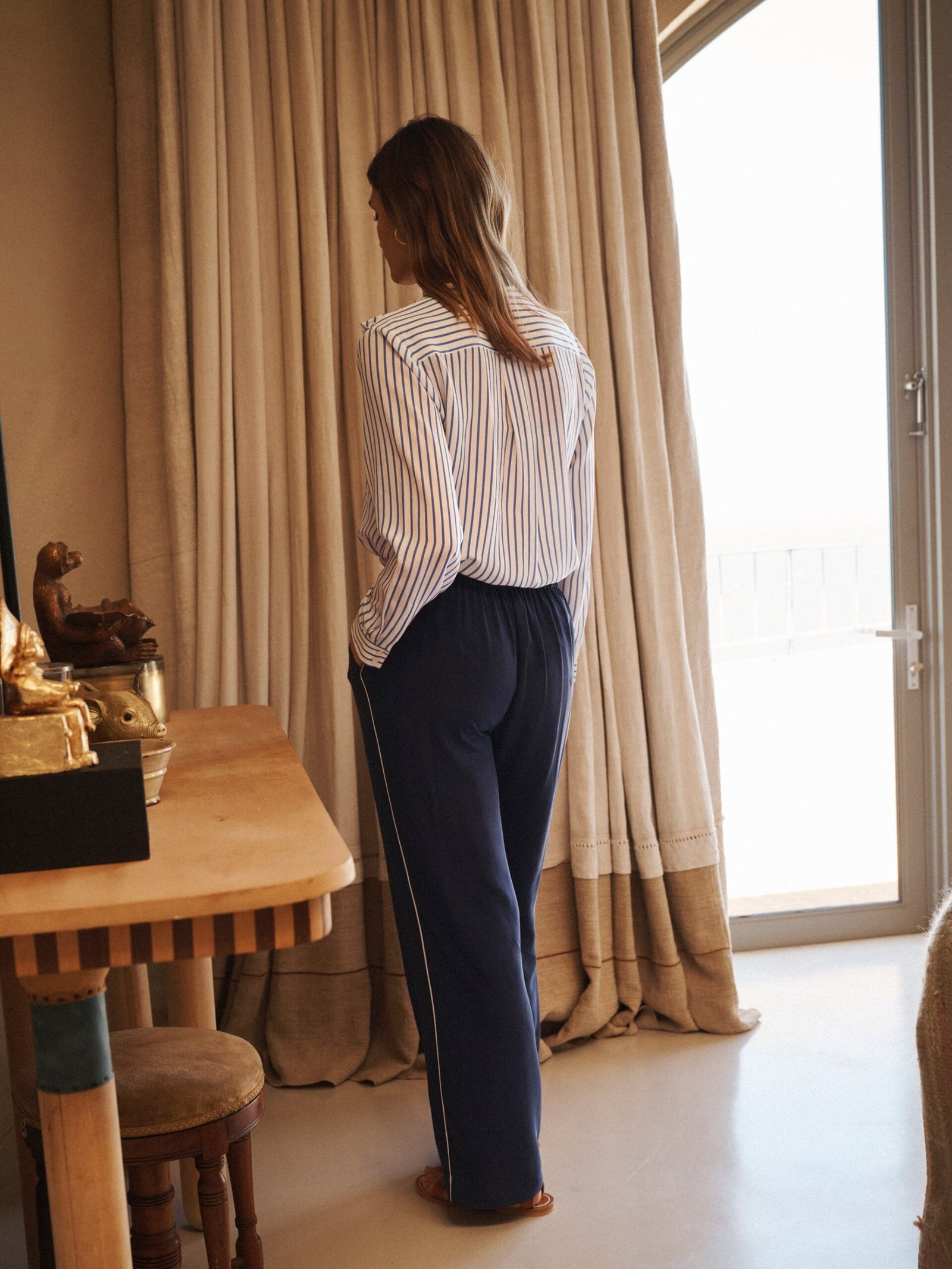 Harri silk stripe shirt - Azure & Ivory - Image 8
