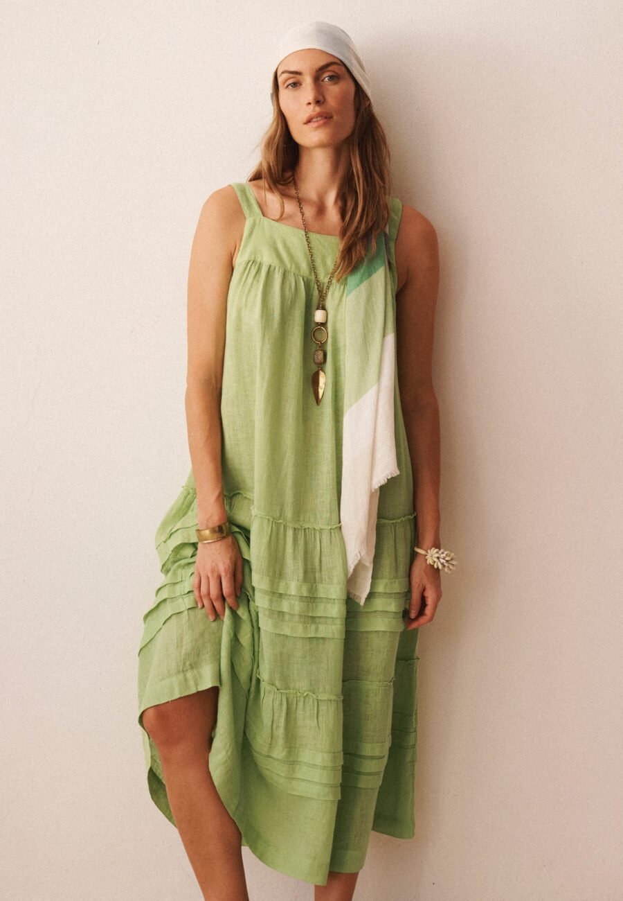 Ariane gauze linen tiered dress - Lime Green