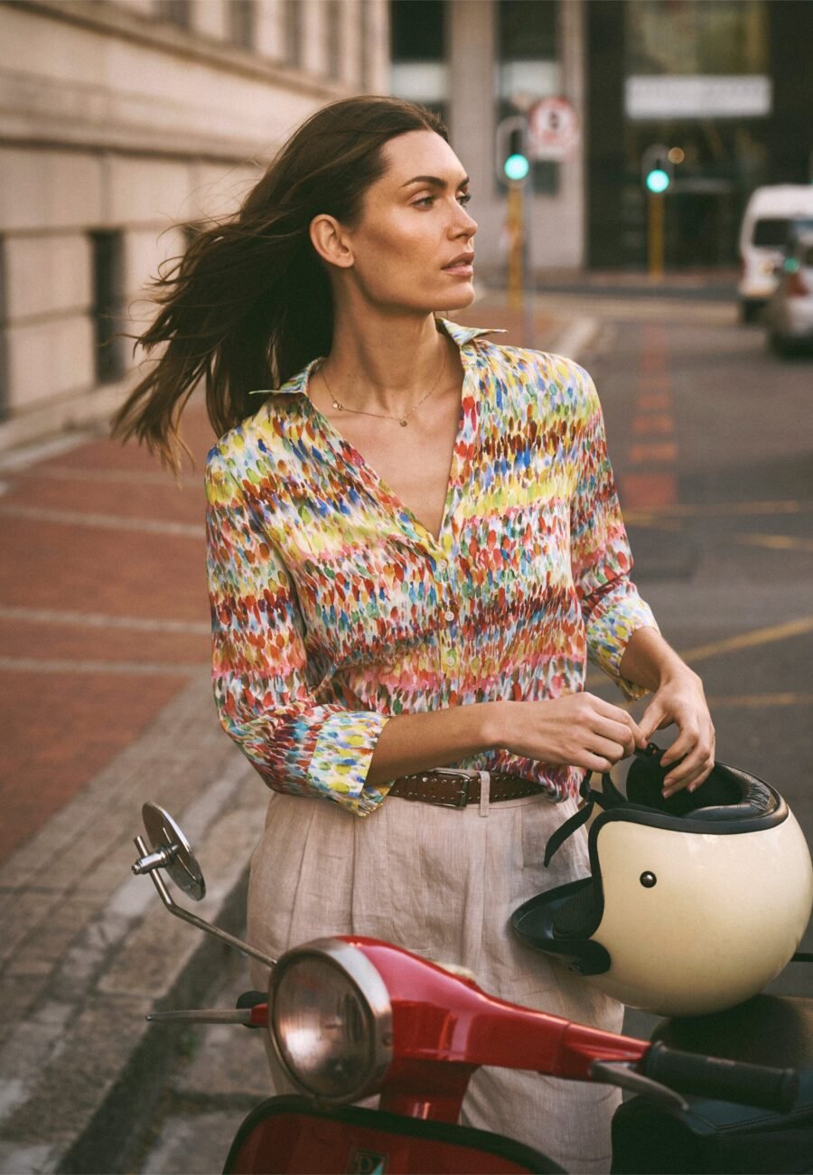 Opal silk watercolour splash print shirt