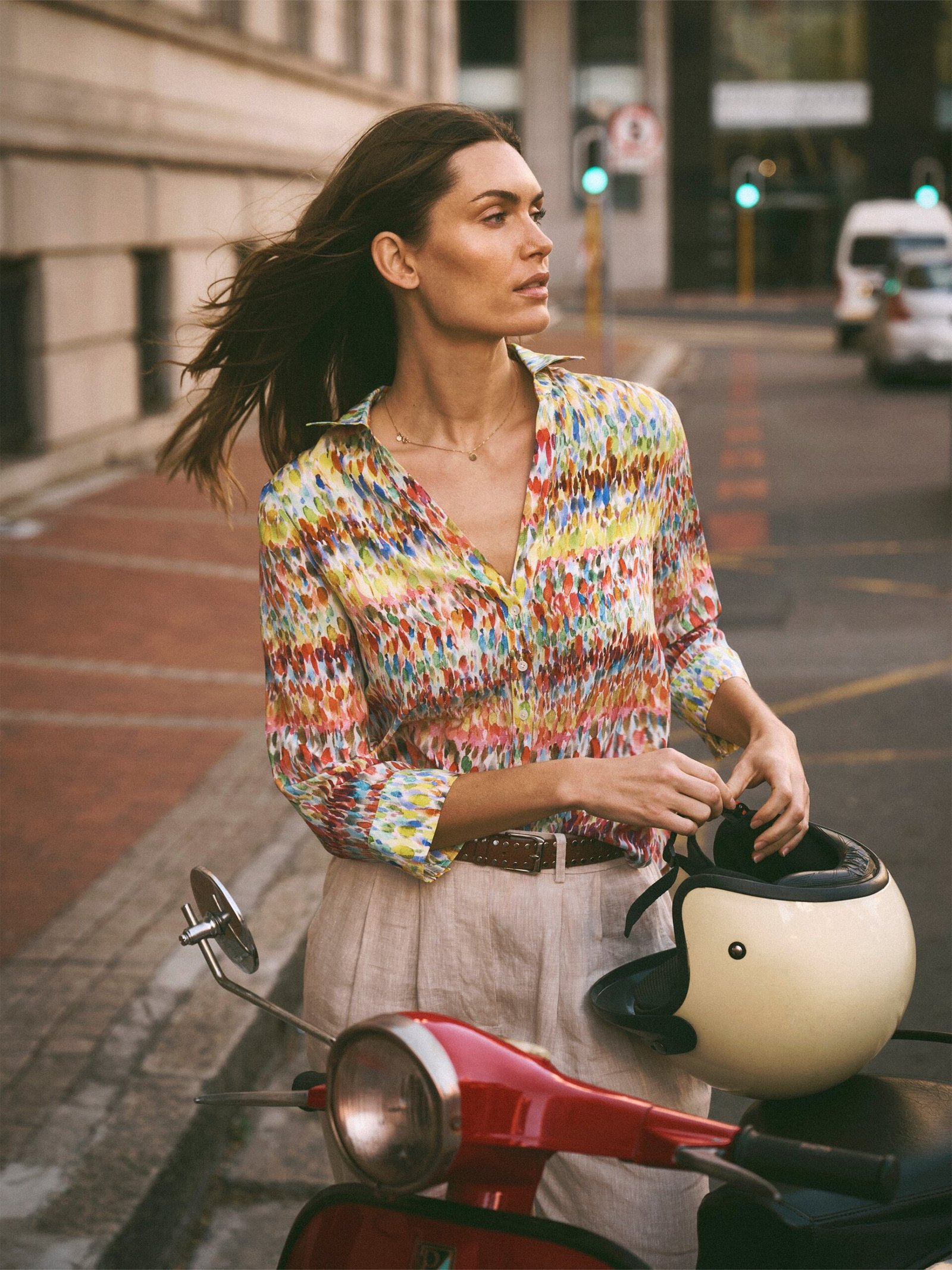 Opal silk watercolour splash print shirt