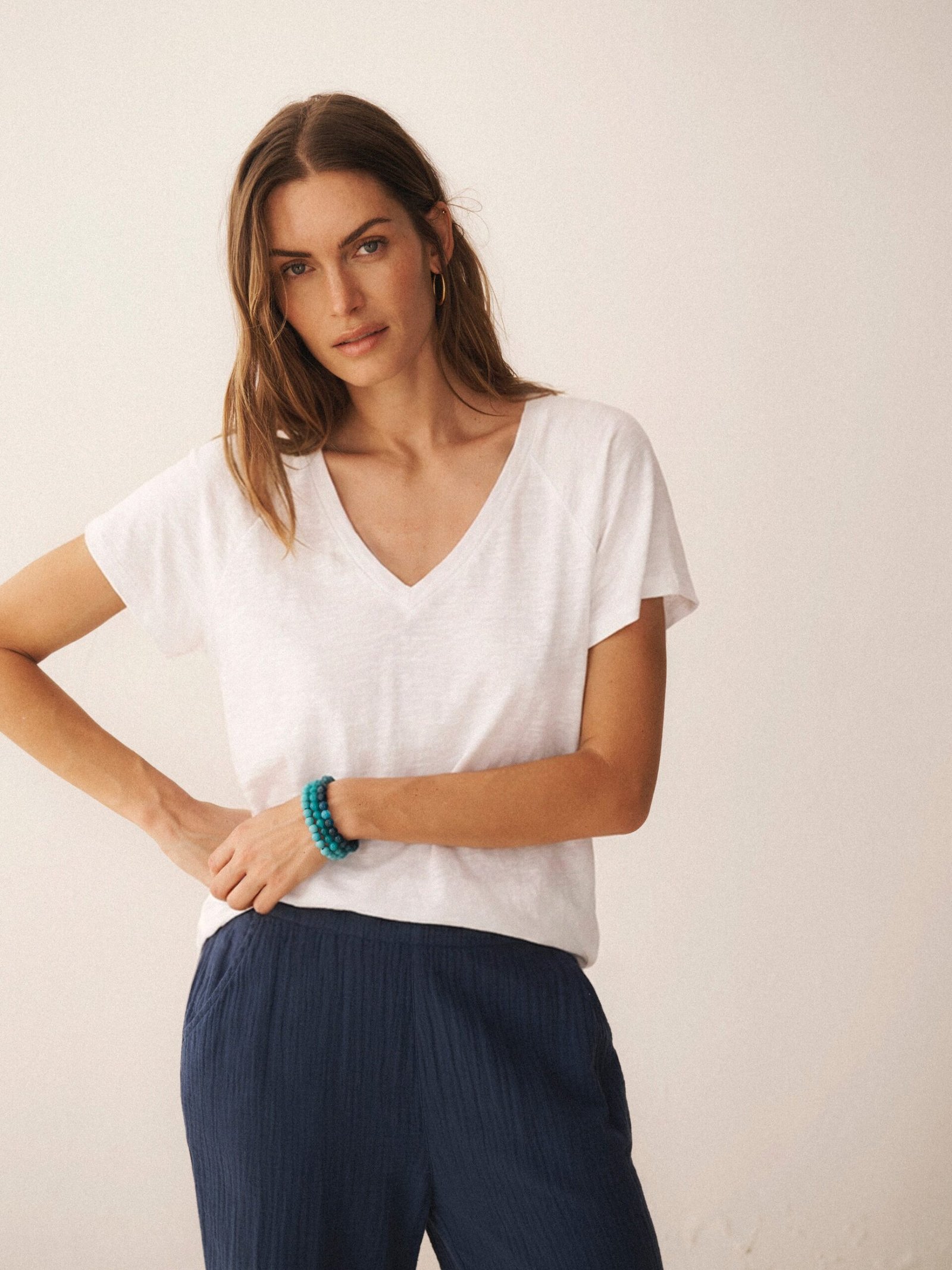 Wanda cotton & linen V neck t-shirt - White - Image 7