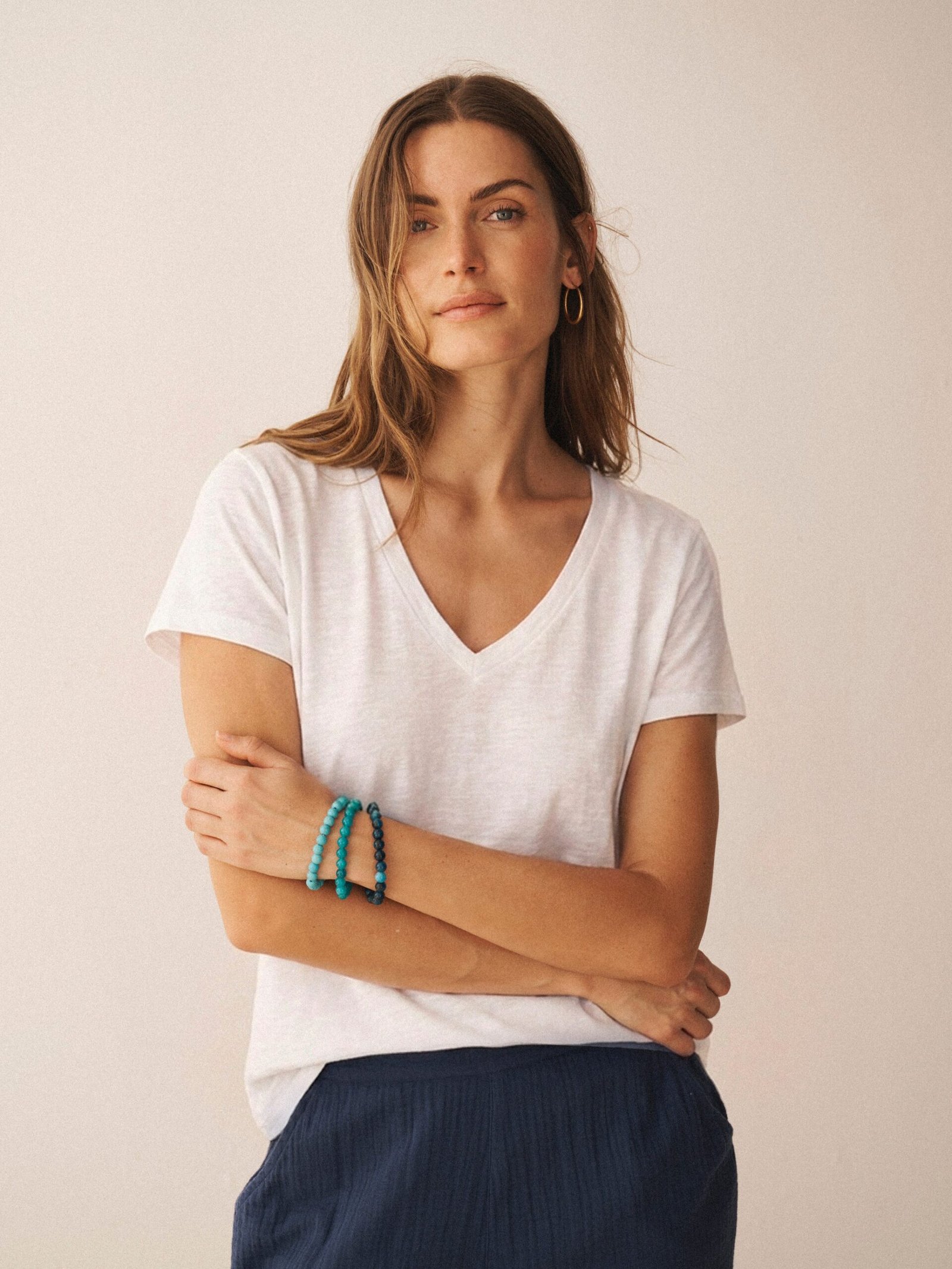 Wanda cotton & linen V neck t-shirt - White - Image 5