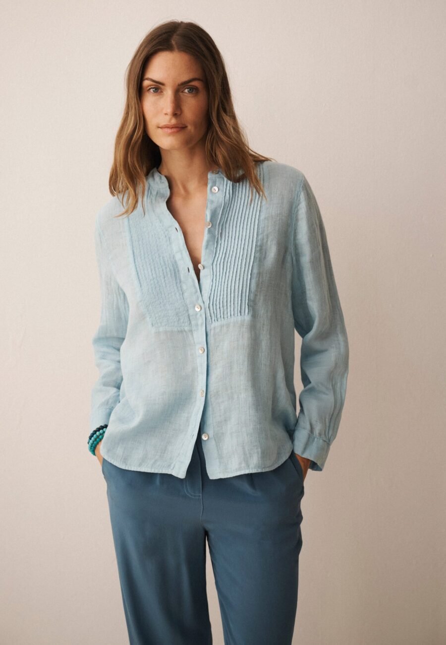 Zoe gauze linen pleated shirt - Aquamarine